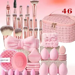 41/46 Piece Makeup Tool Set, Includes 20 High-Quality Brushes, Beauty Sponges and Puffs, Large Capacity Cosmetic Bag, Trendy Gift for Girls