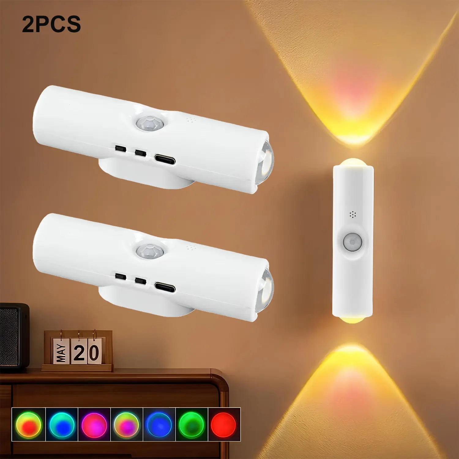 Smart Rechargeable LED Night Light with Motion Sensor-RGB Gradient Ambient Lighting, Dimmable Wall Lamp, Magnetic & Stick-On Design, Long-Lasting Battery, Perfect for Stairs, Entryway, Wall Light for Bedroom Living Room Hallway Wireless USB-C
