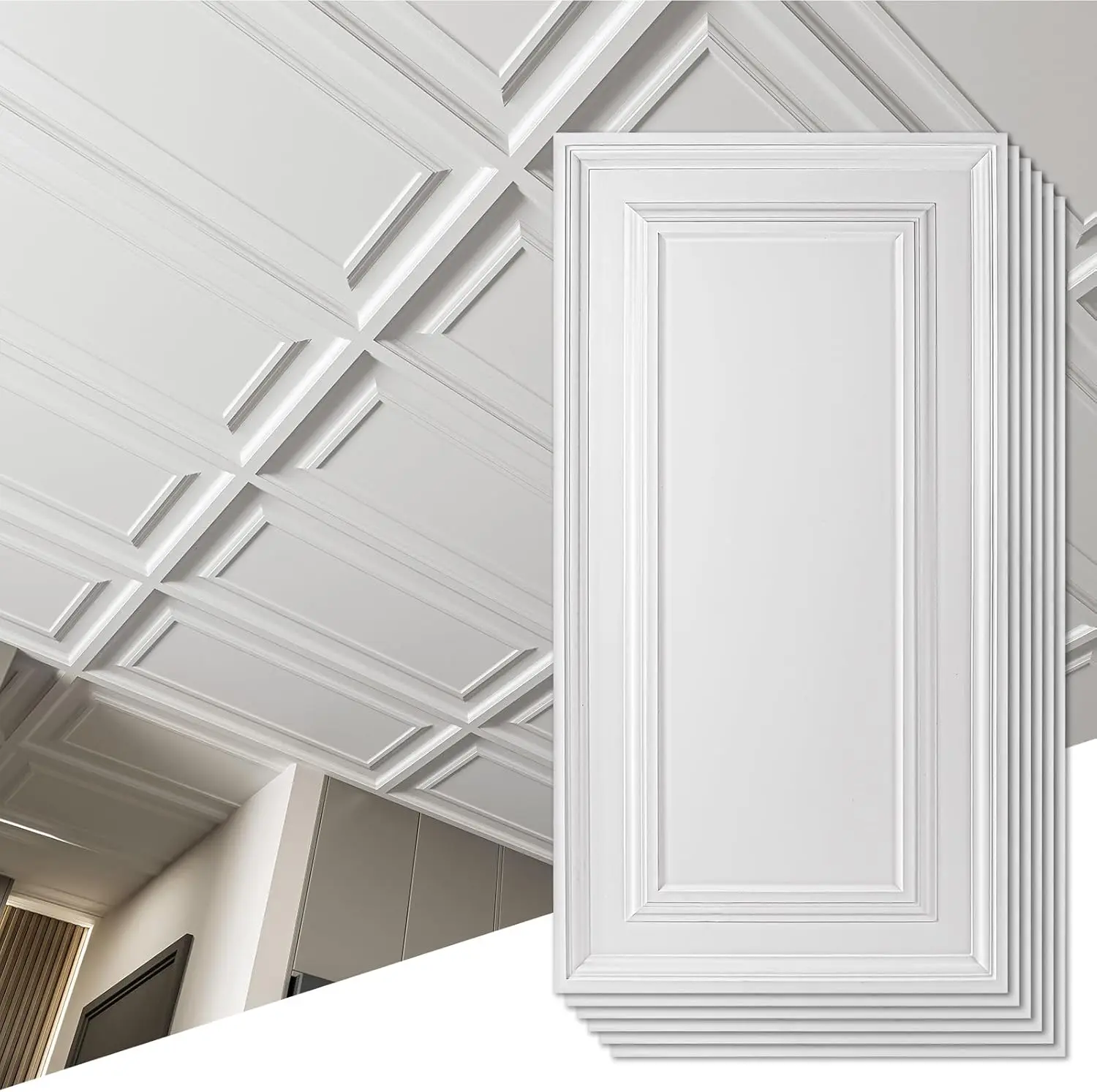 12-Pack Drop Ceiling Tiles 2x4 Ft, PVC Decorative Ceiling Covering Panels for Basement Kitchen Bathroom, 24x48 Inch, Cover 96 Sq. Ft, Smooth White