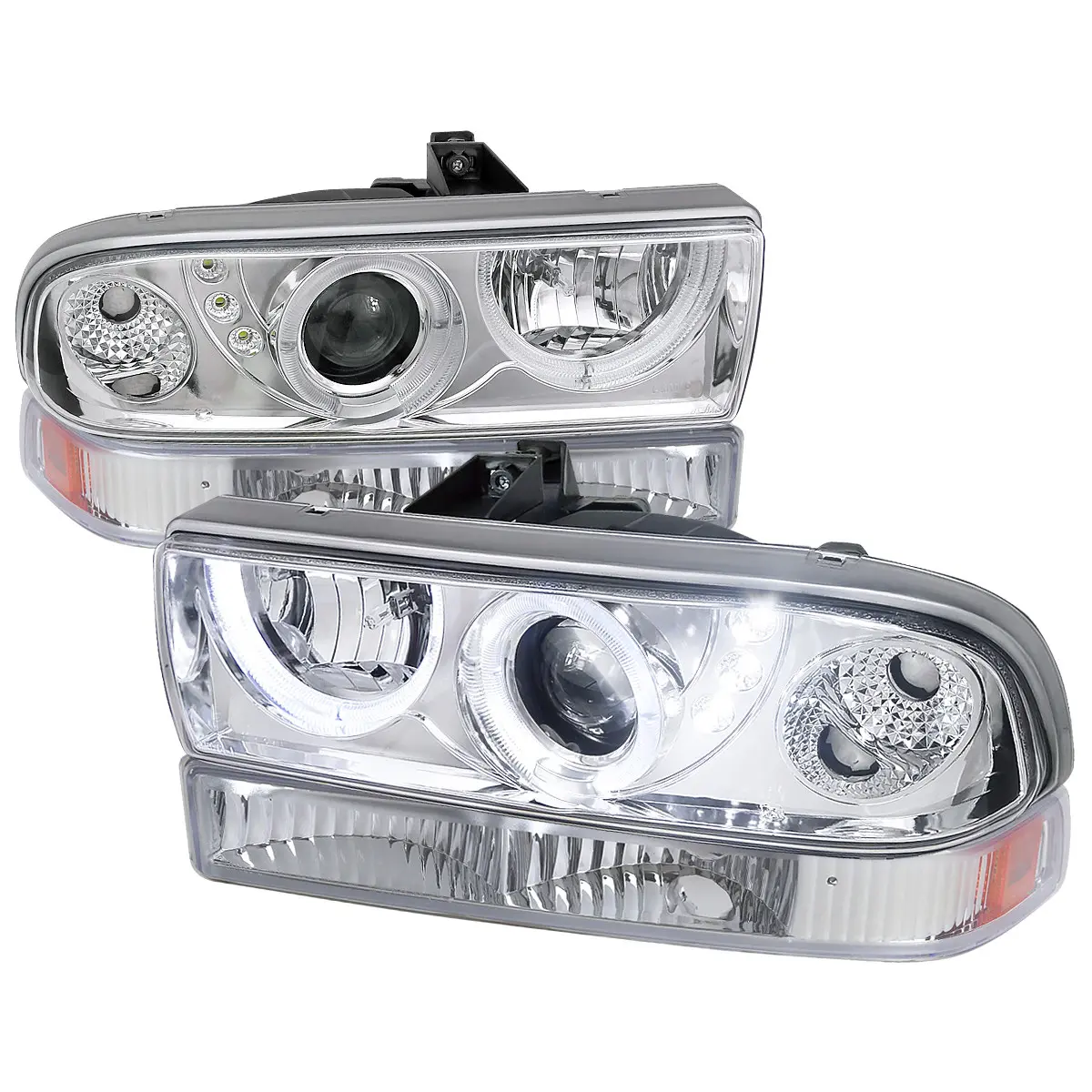 1998-2004 Chevrolet S10 Blazer Dual Halo Projector Headlights w/ Bumper Lights (Chrome Housing/Clear Lens), Car Headlights, H1