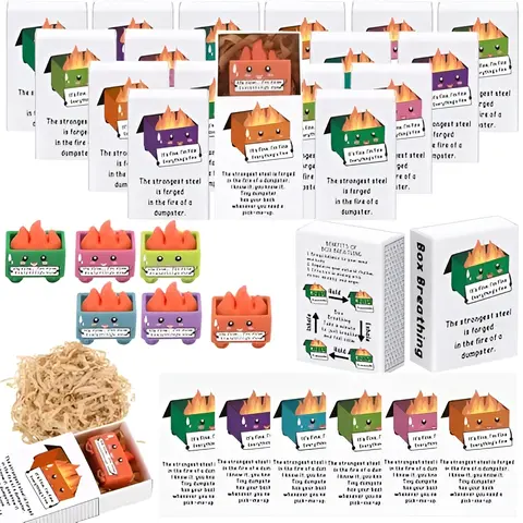 Mini Dumpster Fire Ornament Sets Humorous Gift for Nurse Teacher Employee IT Administrative Service Industry Workers Glow in Dark Resin Figurine with Box Set Emotional Support Anxiety Relief Gift for Desk Accessories