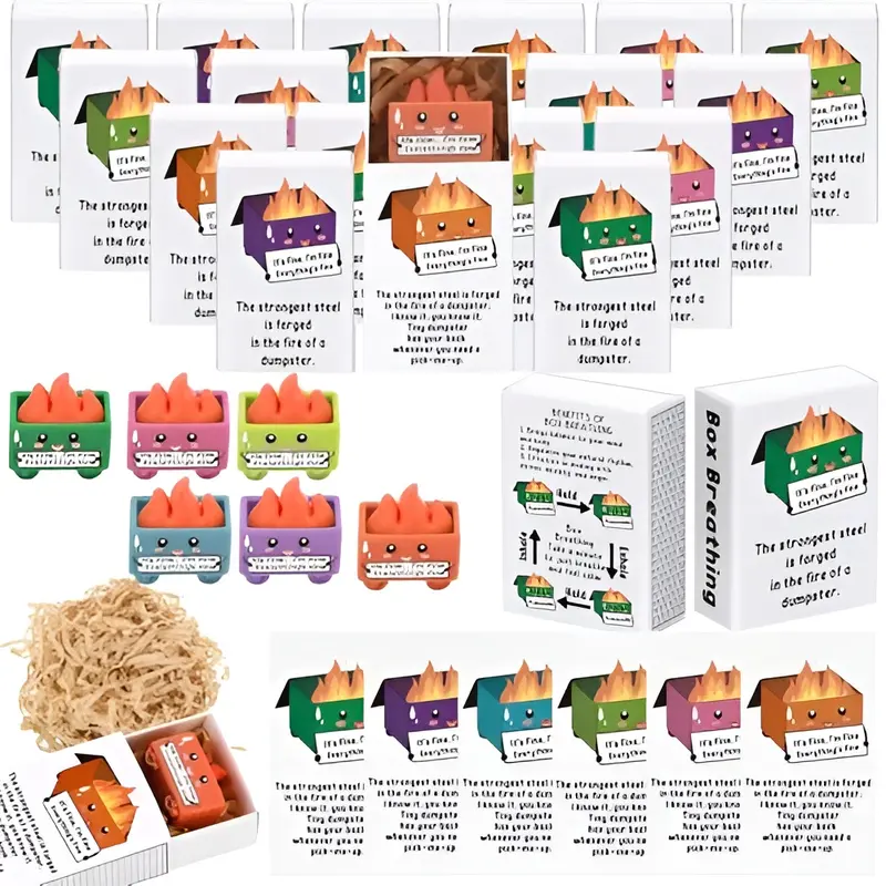 Mini Dumpster Fire Ornament Sets Humorous Gift for Nurse Teacher Employee IT Administrative Service Industry Workers Glow in Dark Resin Figurine with Box Set Emotional Support Anxiety Relief Gift for Desk Accessories