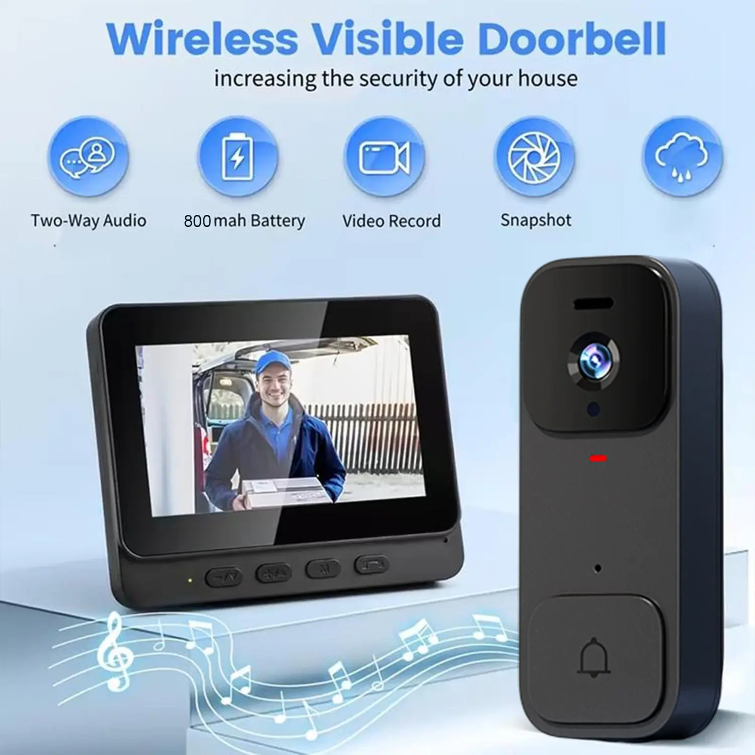 X7 Smart Video Doorbell, Rechargeable Smart Doorbell, Wireless Video Doorbell, Wireless Wifi Doorbell, 4.3 Inch Color Screen, HD Video Intercom Monitor, Long Battery Life, No Network Needed, Supports Two-Way Audio, Home Security Doorbell, Visual Intercom