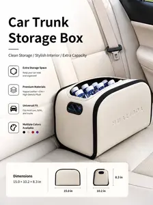 Leather Car Trunk Organizer & Storage Box - Large Capacity Hard Shell (15" x 10.2" x 8.3") for Car Interior. Collapsible, Foldable & Universal Fit. Cute Car Accessories for Women, Car Decor & Essentials