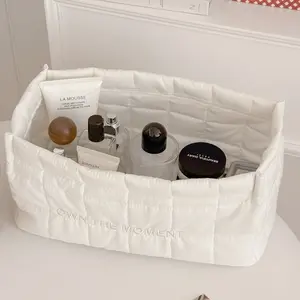 Pure Quilted Storage Basket, Desktop Organizer Bin, Dormitory Bedroom Large Capacity Cosmetic Holder, Home Life Essential Helper