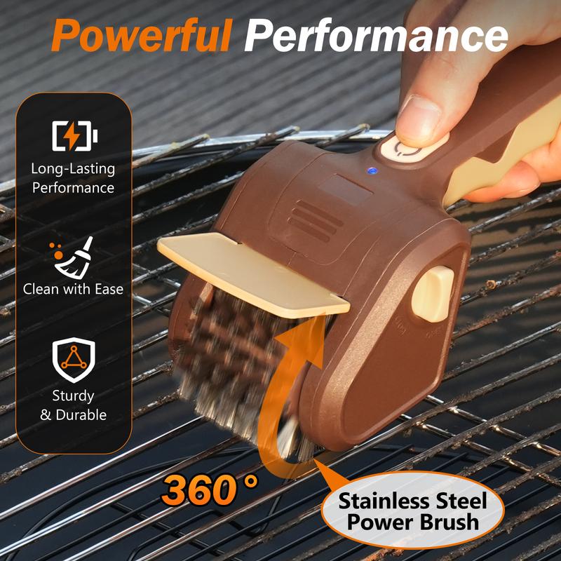 Cordless Rechargeable Electric BBQ Grill Brush, Barbecue Utensils, Premium Stainless Steel Bristles, Deep Cleaning Barbecue Accessory for All Grill Types & Grates