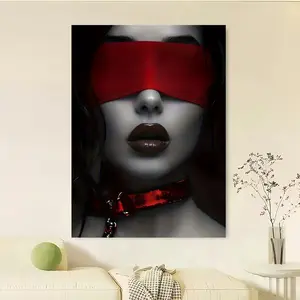 Framed Canvas 1pc 2d Red Blindfold And Collar Accessory Set Wrapped Wooden Frame, Canvas Artwork, Suitable For Office, Hallway, Living Room, Bedroom, Bathroom, Wall Decoration, Perfect Holiday Gift , Thanksgiving Mother'S Day  0.75inch 1.9cm