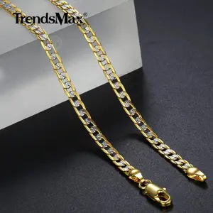 4mm 18-24" Diamond-Cut Curb Chain Necklace Silver Yellow Gold Color Flat Hammered Cuban Link For Men Women Christmas Gift