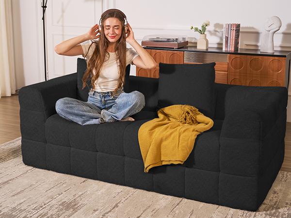75" Cloud Loveseat Sofa in a Box, No Assembly Required Comfy Deep Seat Boneless Couch, Modern Small Couches for Living Room, Bedroom, Apartment