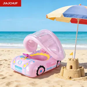 Two Color Water Car Shape Swimming Ring, Kiddie Inflatable, Water Car Design, Detachable Sunshade, Thickened Baby Seat, Suitable for Indoor Outdoor Pools, Swim Ring