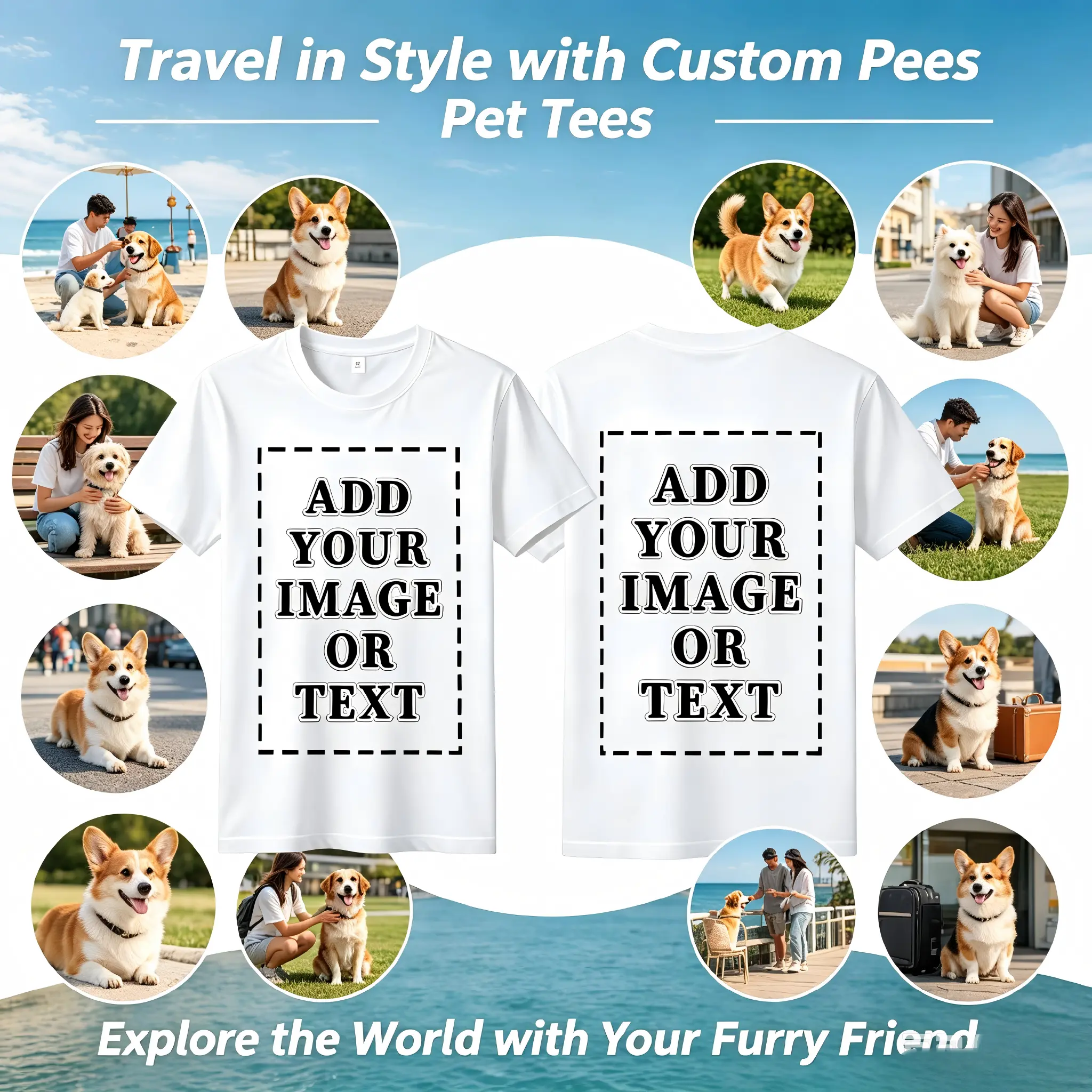 Unisex Double Sided Custom Pet Photo T-Shirt, Personalized Upload Your Dog Cat Picture & Custom Text Tee, Sentimental Pet Lover Keepsake Shirt, Soft Cotton Custom Gift For Pet Owners Men Women