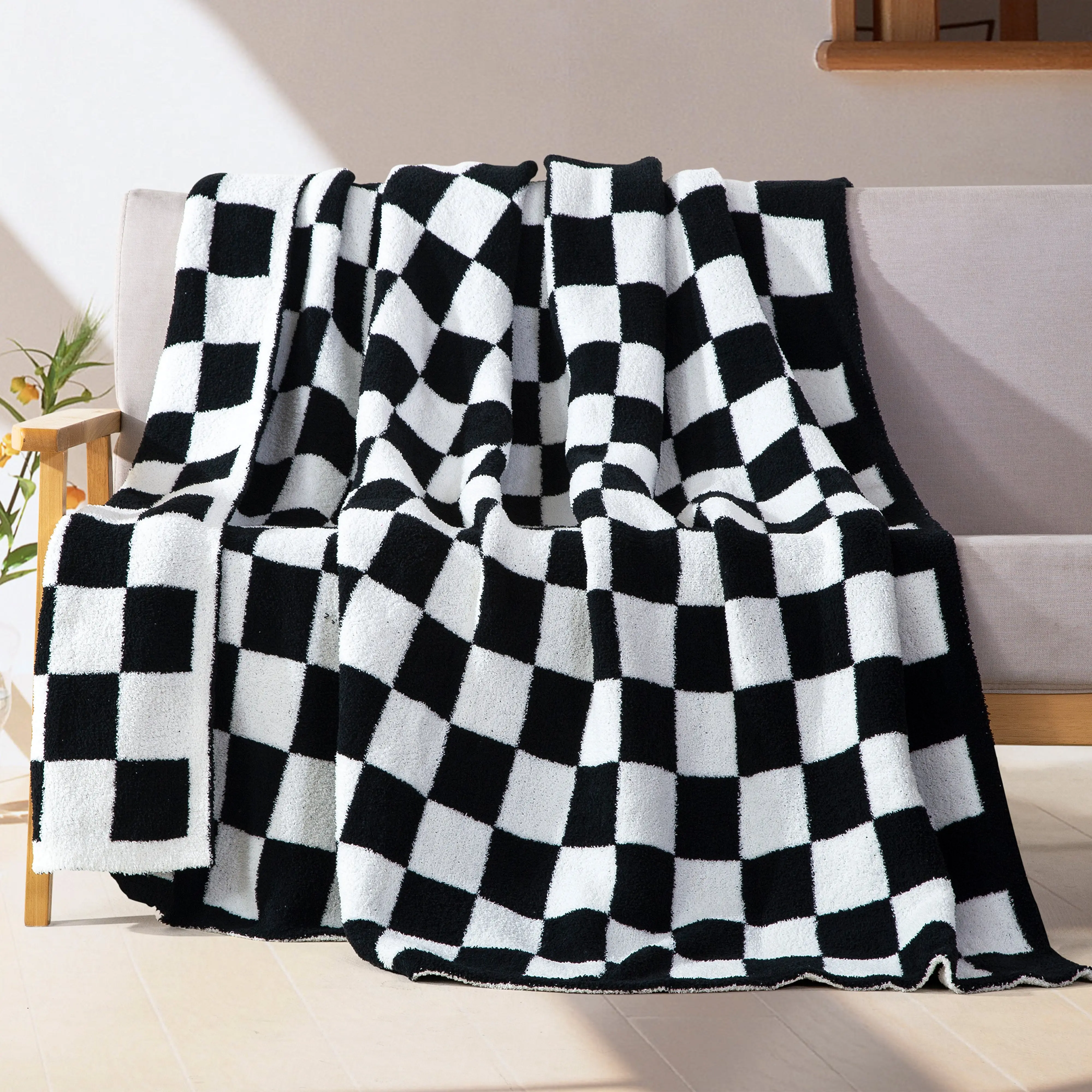 Diamond Plaid Flannel Throw Blanket, Checkered Grid Soft Cover for Couch Bed, Cozy Warm Home Decor Gift for Her Women, Farmhouse Bedroom Living Room Decor, AC Room Summer Nap Blanket, Holiday Christmas Gift, Suitable for Office Car Travel, 5 Colors