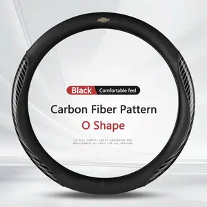Car Leather Carbon Fiber Anti-Slip Steering Wheel Cover, Compatible with Chevrolet Models, Durable & Stylish Accessory