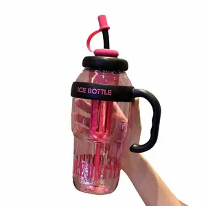 Large Capacity 1300ML Sports Water Cup, Portable Dual Straw Cup, Plastic Cup with Measuring Scale, Student Outdoor Fitness Water Cup, Sports Water Bottles, Multiple Colors Available