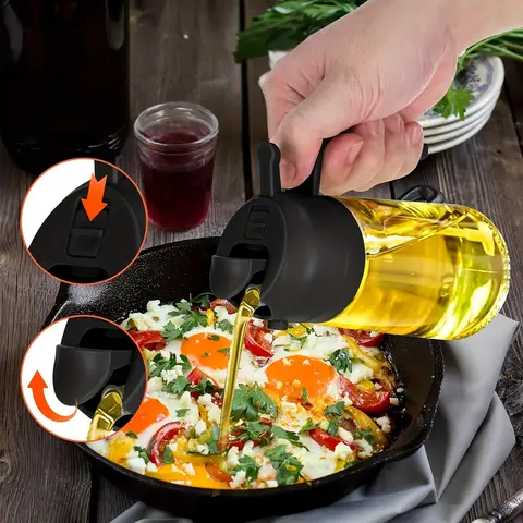 2 in 1 Glass Oil Dispenser, 1 Count Oil Sprayer Bottle with Handle, Oil Mister Spray Bottle for Cooking, Oil Dispenser for Cooking, Baking, Frying, Kitchen Utensils & Gadgets, Olive Oil Dispenser