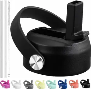 Straw Lid for Hydroflask, Lids with Straw Compatible with Hydro Flask Wide Mouth 32 40 oz Water Bottle, Straw cap for Hydro flask Lid Replacement, Flip Top with Flex Handle (Black)