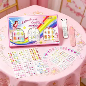 Aliver Kids Wearable Nails, 144 Pieces Fake Nail Stickers + 2 Nail Files, Oval Medium Length, Toy Manicure Accessories