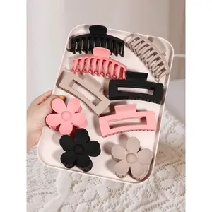 Retro minimalist hair clip set, matte anti slip rectangular hair clip, hollow design, suitable for women's daily use