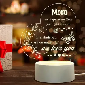 Mother's Day Gift Gifts for Mom - Acrylic Engraved Night Lamp, Personalized Gift from Daughter or Son, Best for Mother's Day or Christmas