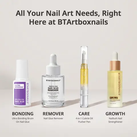 BTArtboxnails Acetone-Free Nail Glue Remover Set for Adults - Odorless Liquid, 4-in-1 Cuticle Care Oil Pen, Gentle Non-Irritating for Fake Nails Manicure Essential
