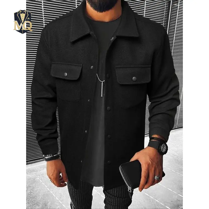 Men's Button Front Pocket Jacket Coats, Casual Collared Long Sleeve Outerwear for Fall & Winter, Men's Tops for Daily Wear, Men's Drippy Outfits Going Out Outfit