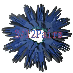 3/12 Pairs Ultra-Thin PU Coated Work Gloves,Excellent Grip,Nylon Shell Black Polyurethane Coated Safety Work Gloves Garden Gloves