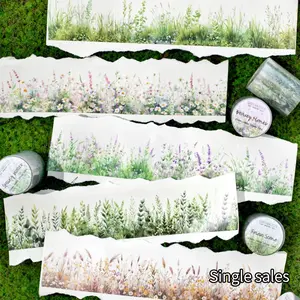 Random Roll Greenery Grass Theme Journal Sticker Tape, Decorative Circular Stickers, DIY Supplies, Scrapbook Materials, Model Xinghao, No Ca Prop 65
