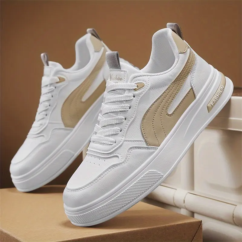 Men's Classic Roller Skates-Fashion White and Beige Low-Cut Design, Durable PU Upper and PVC Sole, Comfortable Eva Insole, Lace up Casual Sports Sneaker, Suitable for All Men