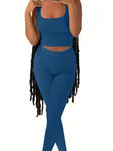 Everyday Bodycon Workout Sets Two Piece Outfits for Women High Waist Yoga Leggings Active Wear leggingsSleeveless Elastic high waisted stripe high waist Sweatsuit Fitness Exercise