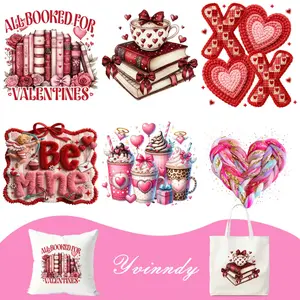 Valentine's Day Heart Pattern Stickers 6 Pack Iron On Transfers for Fabric Washable Heat Transfer Patches for T Shirts Bags Decoration