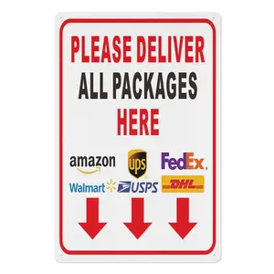 Metal Tin Signs,"Please Deliver All Packages Here" Arrow Sign, 8"x12" Tinplate Delivery Driver Notice for FedEx, USPS, UPS - Durable Indoor/Outdoor Home and Office Decor, Delivery Sign, Work, Perfect for Room Decor