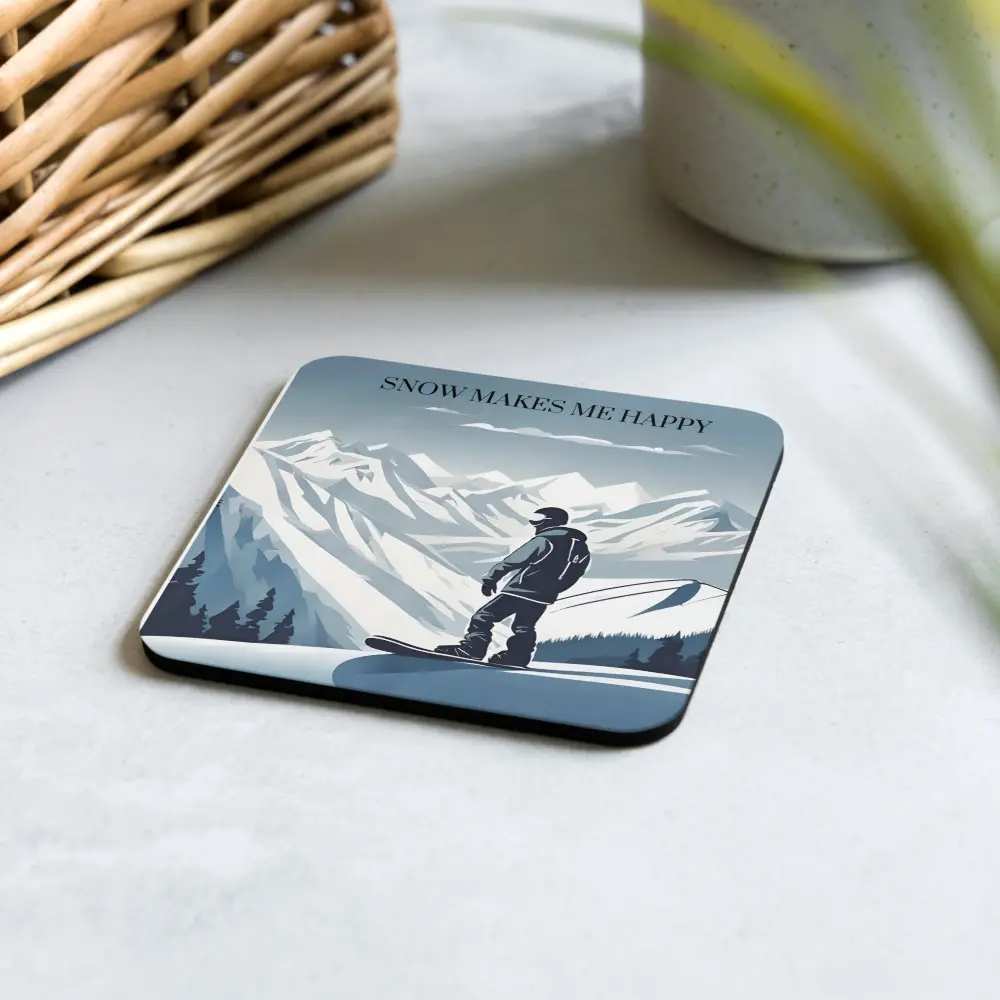 Snow Makes Me Happy Cork-Back Coaster
