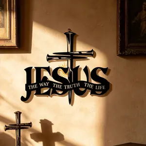 Jesus & Cross Design Wall Art, 1 Count Metal Wall Decor, Christian Home Decor, Wall Hanging Decor for Living Room Bedroom, Room Decor, Home Decor, Religious, Gift, Durable, Ornaments