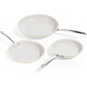Non Stick Frying Pans, Titanium Ceramic Skillet Set for Cooking, 8" 9.5" 11" Non  Ceramic Pans with Stay Cool Handle,  & PTFE & PFOA Free, Dishwasher and Oven Safe, Cream