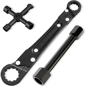 Plumbing Tools Angle Stop Wrench Kit -  Plumber Tool Set with Compression Sleeve Puller & 4-Way Sillcock Key - Fits 3/8" & 1/2" MPT Ferrule Removal Tool for Tight Spaces Under Sink