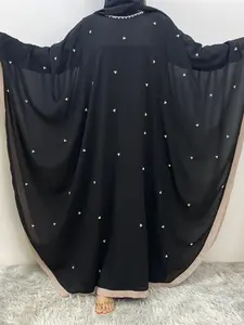 Women's Colorblock Print Batwing Sleeve Chiffon Abaya without Hijab, Chic Modest Fashion Long Sleeve Round Neck Muslim Abaya for Daily Wear, Modest Muslim Outfits, Caftan, Ladies Clothes for All Seasons