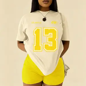 Women's White Los Angeles 13 Chest Number Graphic T-Shirt - Oversized Retro Sporty Varsity Tee, City Street Fashion Tshirt, Chest Number Graphic Women's T-Shirts