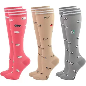 Cute Animal Compression Socks for Women - Travel, Running, Nurses - Wide Calf Knee High Socks for Long Flying, 3 Pairs