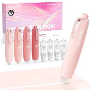 Refillable Retractable White Correction Tape, 4PCS Smooth White Pull-Out Tape with 4 Extra Refills, Easy to Use Applicator for Instant Corrections for Office, School Supplies (Pink)