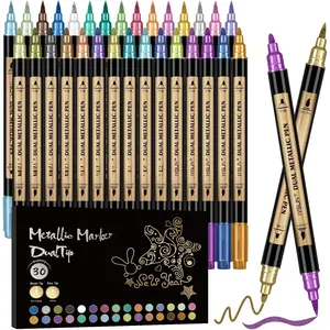 Metallic Marker Pens, 30 Colors Dual Tip   Pens for Black Paper, Scrapbooking, Photo Album, Rock Painting,  Marker for DIY Arts & Crafts, Glass, , Card Making, Scrapbook Supplies