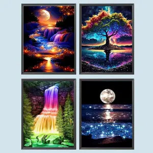 Landscape Pattern DIY Diamond Arts Colorful Painting Kit without Frame, 4 Counts/set DIY Decorative Art Picture for Beginner, Wall Art Decor for Home Living Room Bedroom, Craft, Handicraft, Diamond Painting Kits