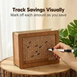 Cash Vault Wooden Savings Box with Counting Target,Wooden Cash Saver Money Box