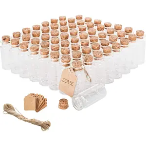 64PCS 10ml Mini Glass Bottles with Cork Stoppers Small Glass Jars Vials Storage Container for DIY Crafts Decoration Wedding Party Favors Supplies