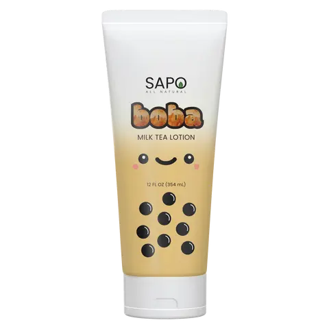 Sapo All Natural Boba Hand & Body Lotion - Creamy Moisturizer with Aloe, Coffee Extract & Vitamin E - Hydrating & Nourishing Caramel Vanilla Milk Tea Scented Cream for Smooth Soft Silky Skin - 12 oz