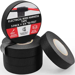 5 Rolls 3/4 Inch x 50 FT  Wiring Harness Tape, High Temp Wire  Loom Self-Adhesive, Fabric Tape for Electrical Automotive Engine Harness Wrap, Protection Noise Damping Cables Fixed