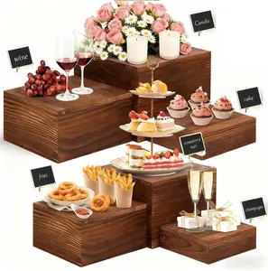 6 PCS Wooden Buffet Risers, Wood Display Risers for Food, Wooden Square Risers Display Stands, Food Risers for Buffet Table (10", 9" , 8", 7", 6", 5")