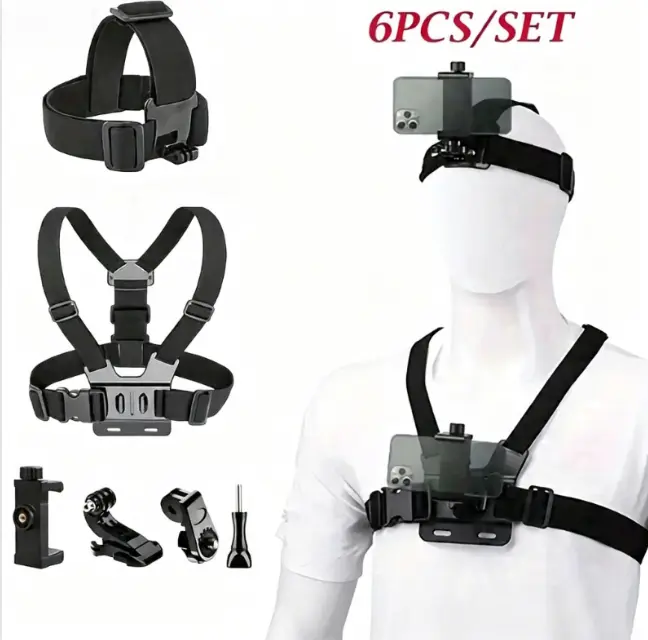 Durable ABS Action Camera & Phone Strap Set - Quick Setup, Stable Hold, Clip-Belt Attachment, Hands-Free Use, Chest Mount - Universal for GoPro, Osmo Action, Mobile Devices - Hiking Accessory, Clip and Belt Attachment Phone Holders & Mounts