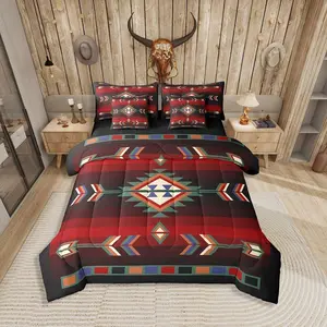 Farmhouse Geometric Comforter Bed Set with Sheets,7 Piece Southwestern Tribal Bedding Set,Vintage Western Aztec Bed Bag,Kids Adults Rustic Farmhouse Bed Set