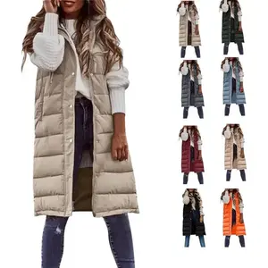 Women's Long Vests Sleeveless Lightweight Zip Puffer Jacket Packable Hooded Down Coat Winter Quilted Vest With Hood Can be used with a raincoat