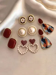 Faux Pearl Decor Flower & Geometric & Heart Design Earrings Set, Fashion Jewelry for Party, Daily Clothing Decor, Trendy All-match & Exquisite Jewelry for Birthday Gift